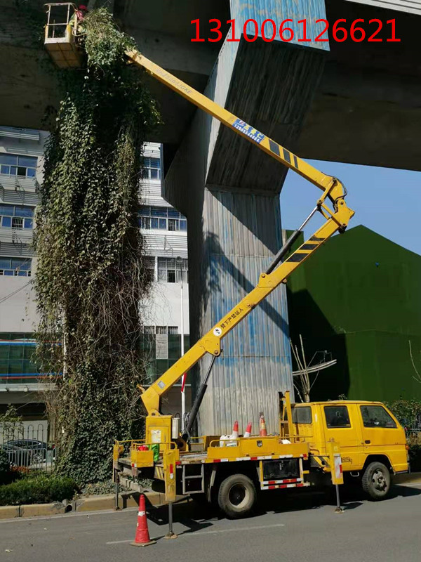 16米升降车清理高架桥树枝施工现场